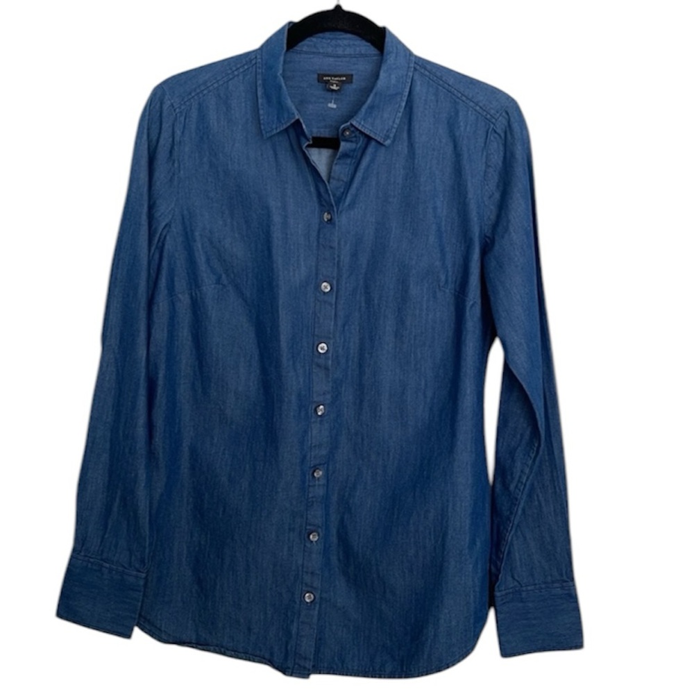 Ann Taylor Blue Cotton Casual Button Down Shirt